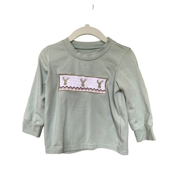 Honey Bean Toddler Long Sleeve Shirt Deer Size 18M Cotton/Spandex Mint Green - Picture 1 of 4